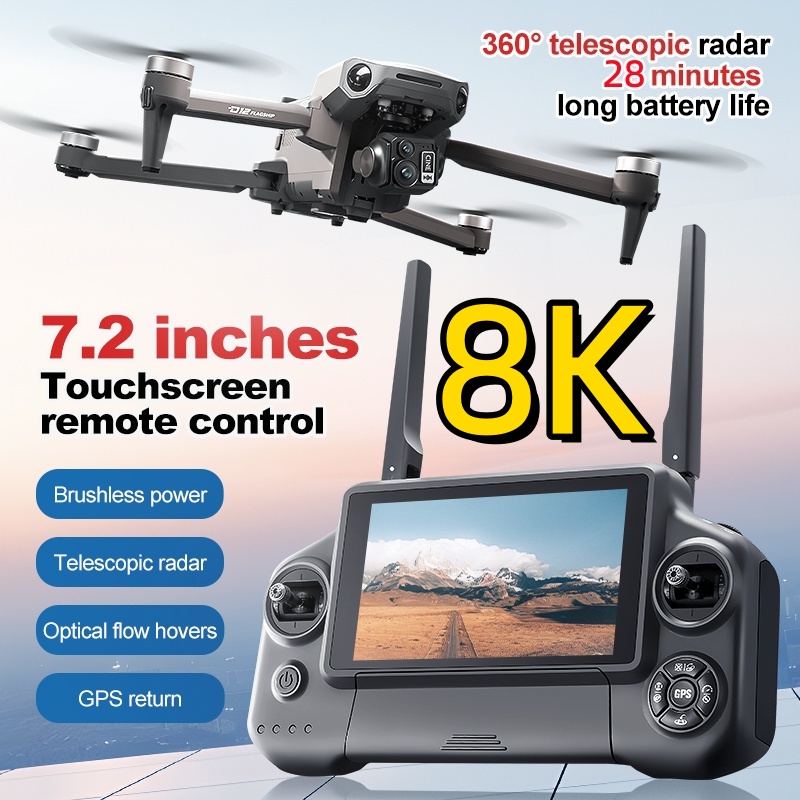 Dron Rc Quadcopter - 8K 3축 짐벌 브러시리스 7.2인치 터치스크린