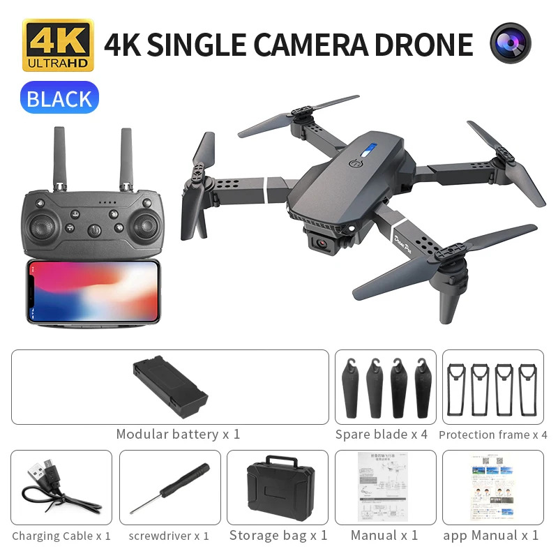 Drone Rc Team City - E88 프로 지능형 접이식 드론, 단일/듀얼